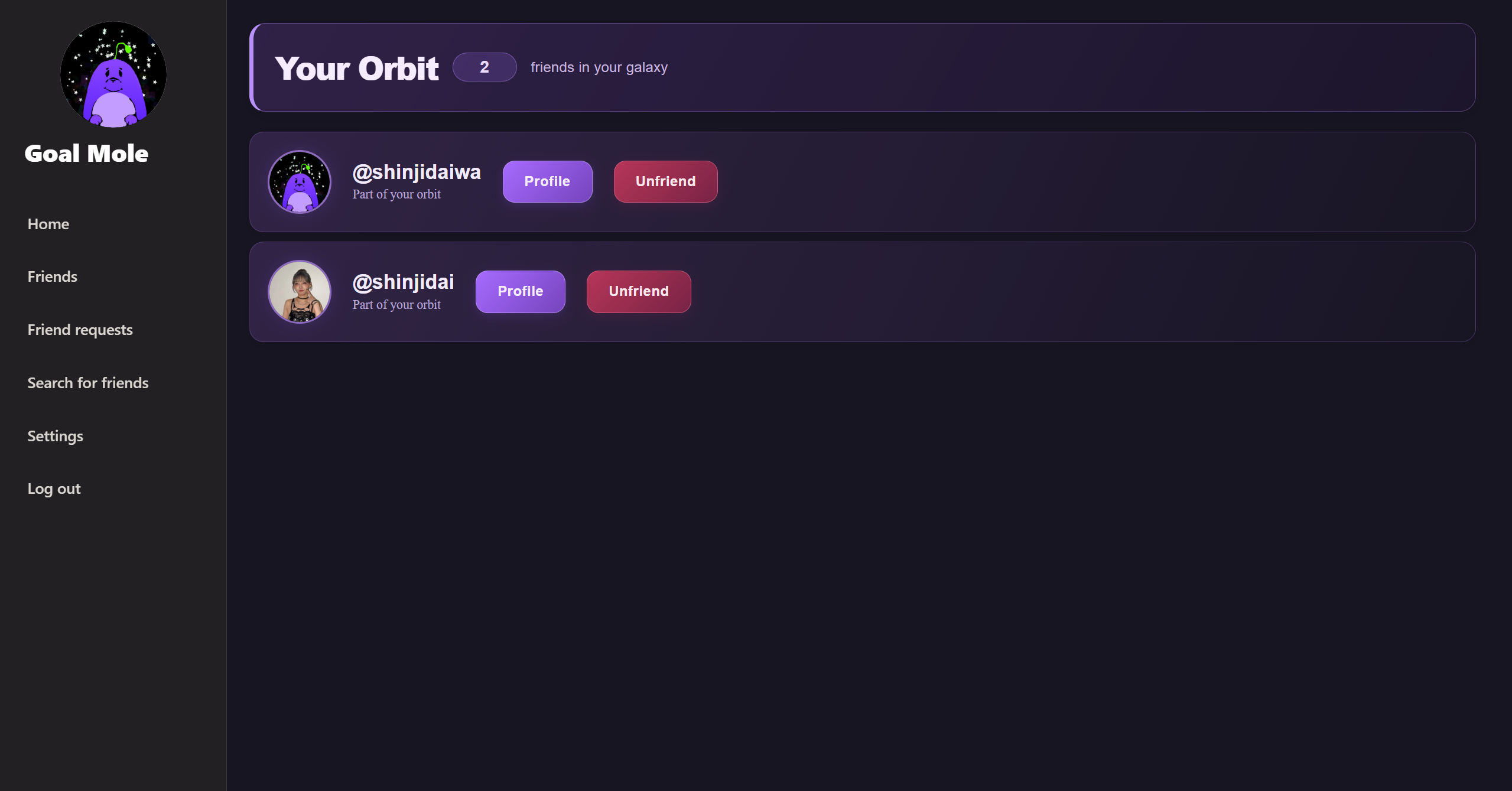 Preview of Goal Mole's social features