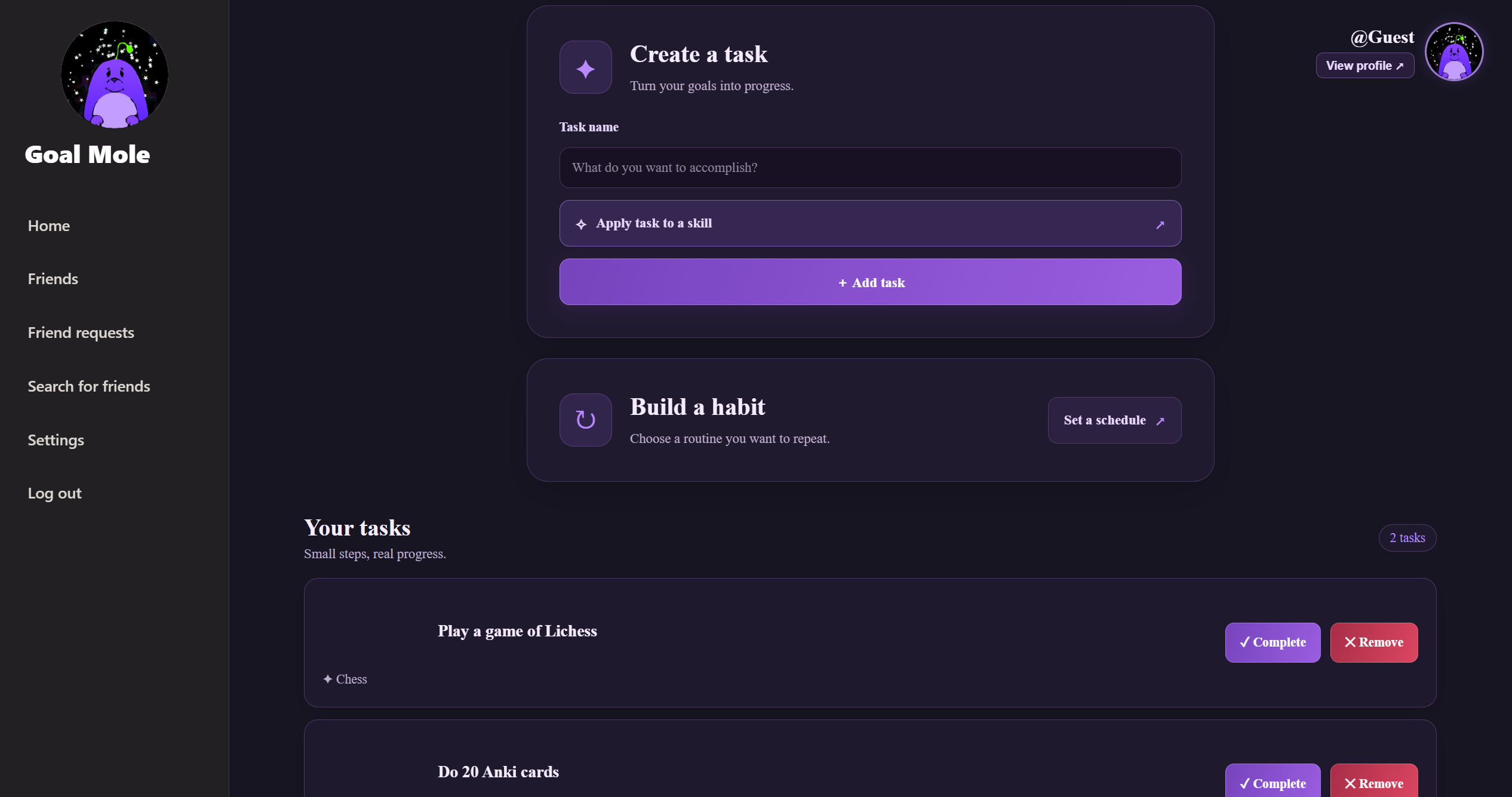 Preview of Goal Mole's task features